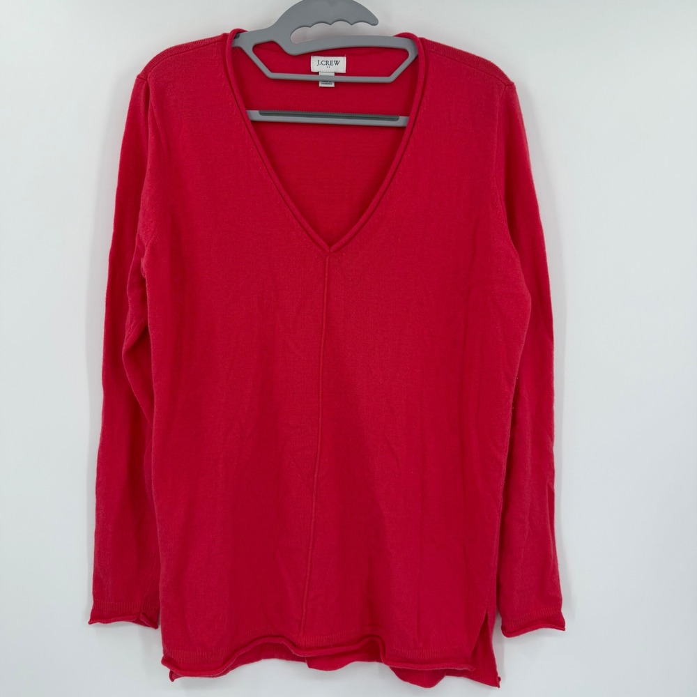 J.Crew Womens oversized Red V-Neck Cotton Wool Blend Center Seam Sweater Size S